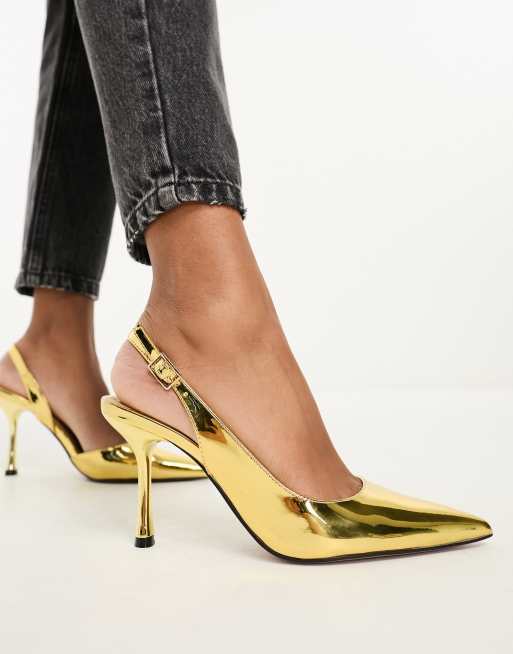 Gold slingback kitten store heels