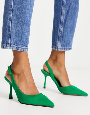 Asos Design Simmer Slingback Stiletto Mid Shoes In Green