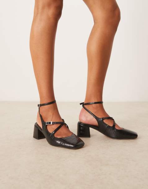 ASOS DESIGN Simone buckle strap detail mid block heel shoes in black - view 1
