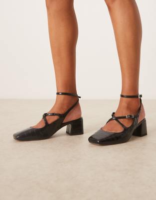 ASOS DESIGN - Simone - Schuhe in Schwarz mit mittelhohem Blockabsatz und Riemen mit Schnalle
