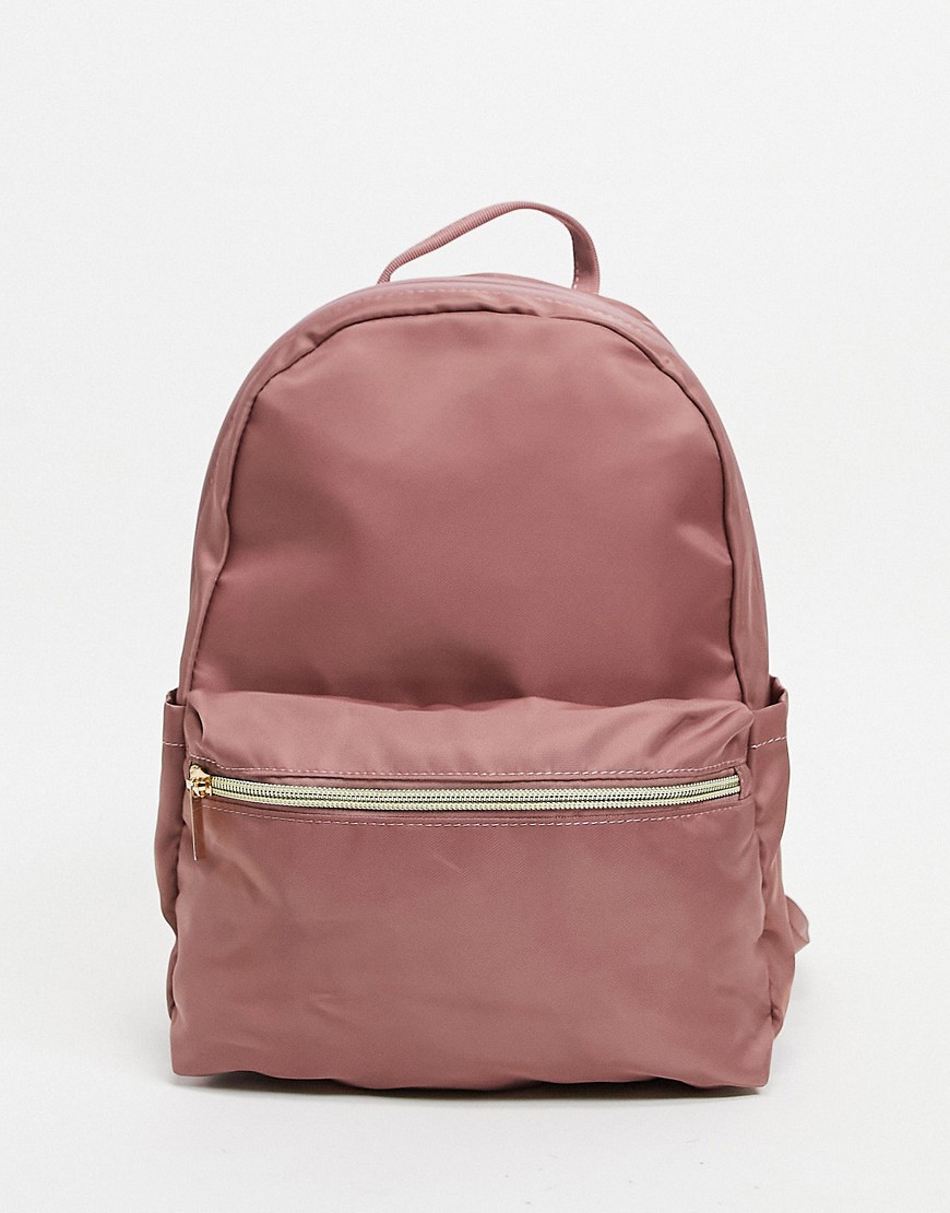 ASOS DESIGN simple backpack with front pocket in mauve-Purple