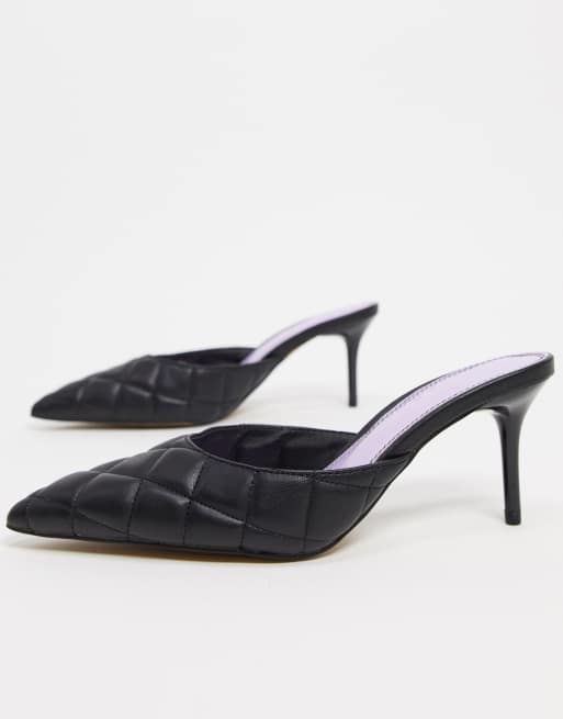 ASOS DESIGN - Simply - Sort vatterede mules med mellemhøj hæl