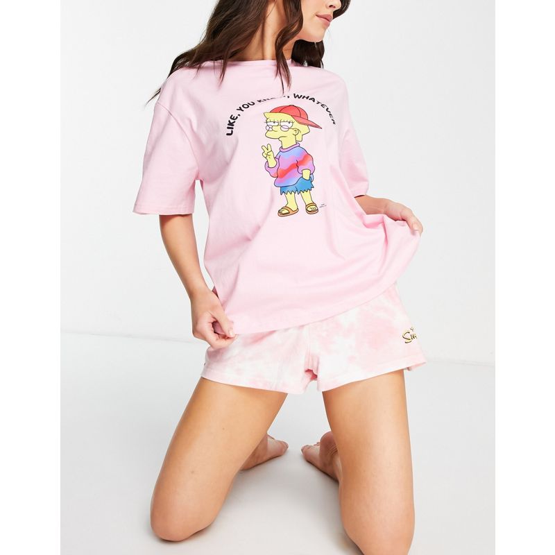Donna Pigiami DESIGN - Simpsons - Pigiama con t-shirt oversize e pantaloncini rosa tie-dye
