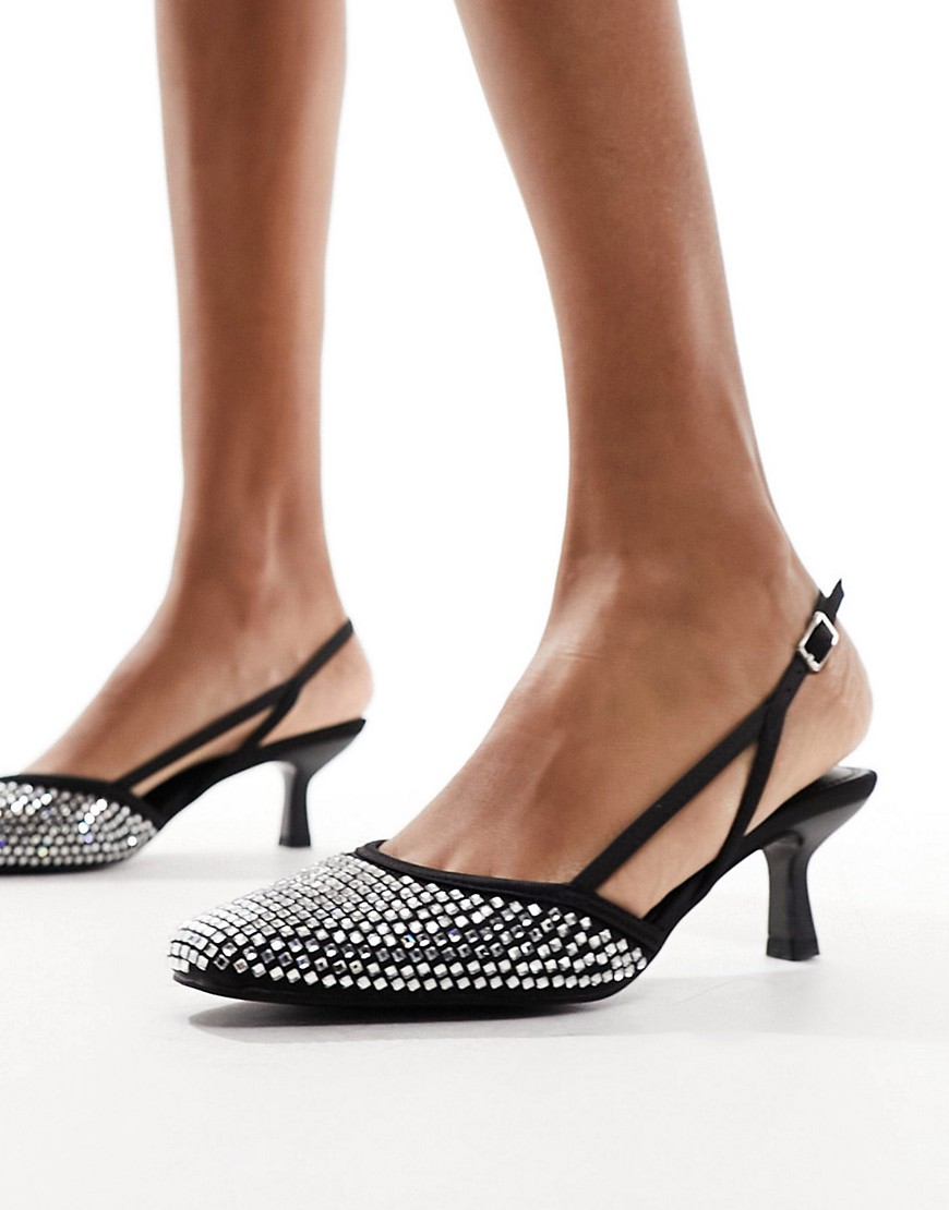 Asos Design Sindy Embellished Mid Heeled Shoes In Black