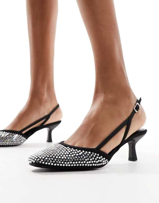 ASOS DESIGN Sindy embellished mid heeled shoes in black