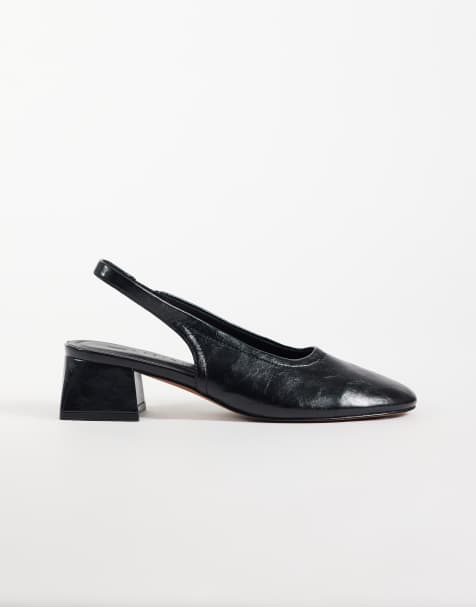 ASOS DESIGN Sindy minimal block heeled slingback in black - view 1