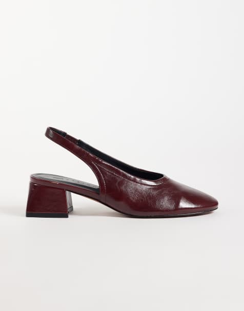 ASOS DESIGN Sindy minimal block heeled slingback in burgundy - view 1