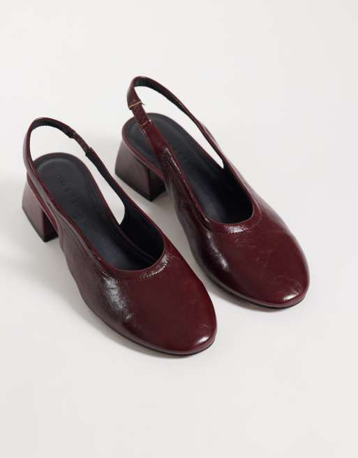 ASOS DESIGN Sindy minimal block heeled slingback in burgundy, 2 of 4