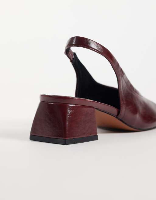 ASOS DESIGN Sindy minimal block heeled slingback in burgundy, 4 of 4