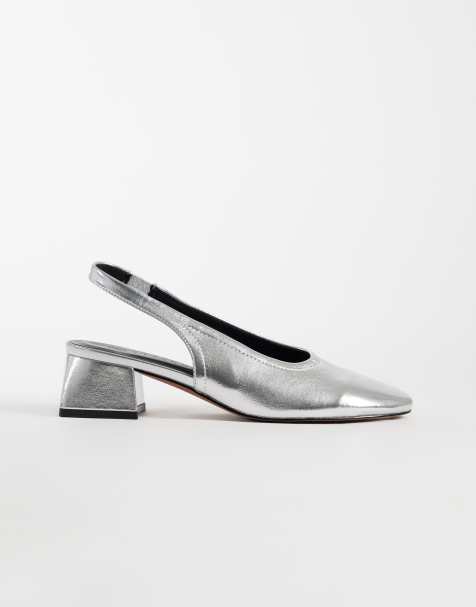 ASOS DESIGN Sindy minimal slingback med blockklack i silver - view 1
