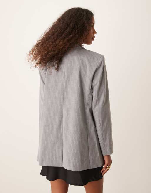 ASOS DESIGN single breasted blazer in gray stripe | ASOS