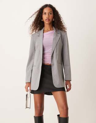 Shop ASOS DESIGN single breasted blazer in grey stripe Online – Trendy & Affordable Fashion