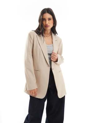 single breasted blazer in stone-Neutral