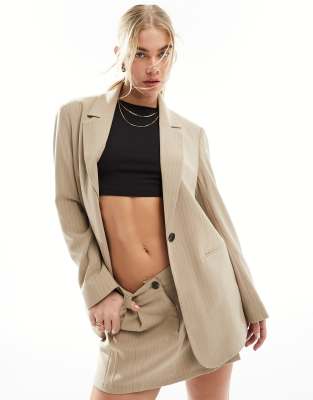 Shop ASOS DESIGN single breasted blazer in taupe stripe Online – Trendy & Affordable Fashion