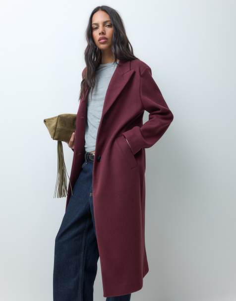 ASOS DESIGN single breasted chuck on overcoat in burgundy - view 1