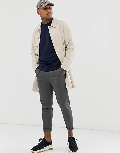 ASOS DESIGN single breasted lightweight trench coat in stone