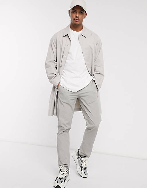 ASOS DESIGN single breasted lightweight trench coat in stone | ASOS