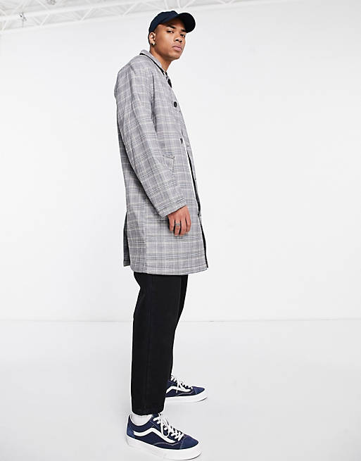 ASOS DESIGN single breasted trench coat in gray check