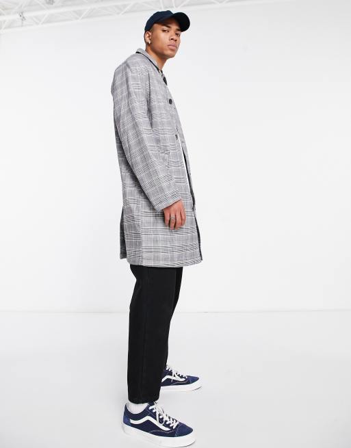 ASOS DESIGN single breasted trench coat in grey check