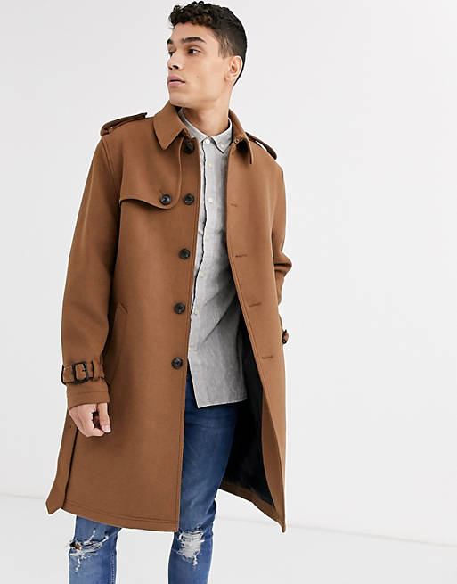 ASOS DESIGN single breasted wool mix trench coat in camel | ASOS