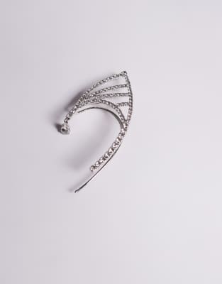 Asos Design Single Ear Cuff With Faux Crystal Embellishment In Metallic