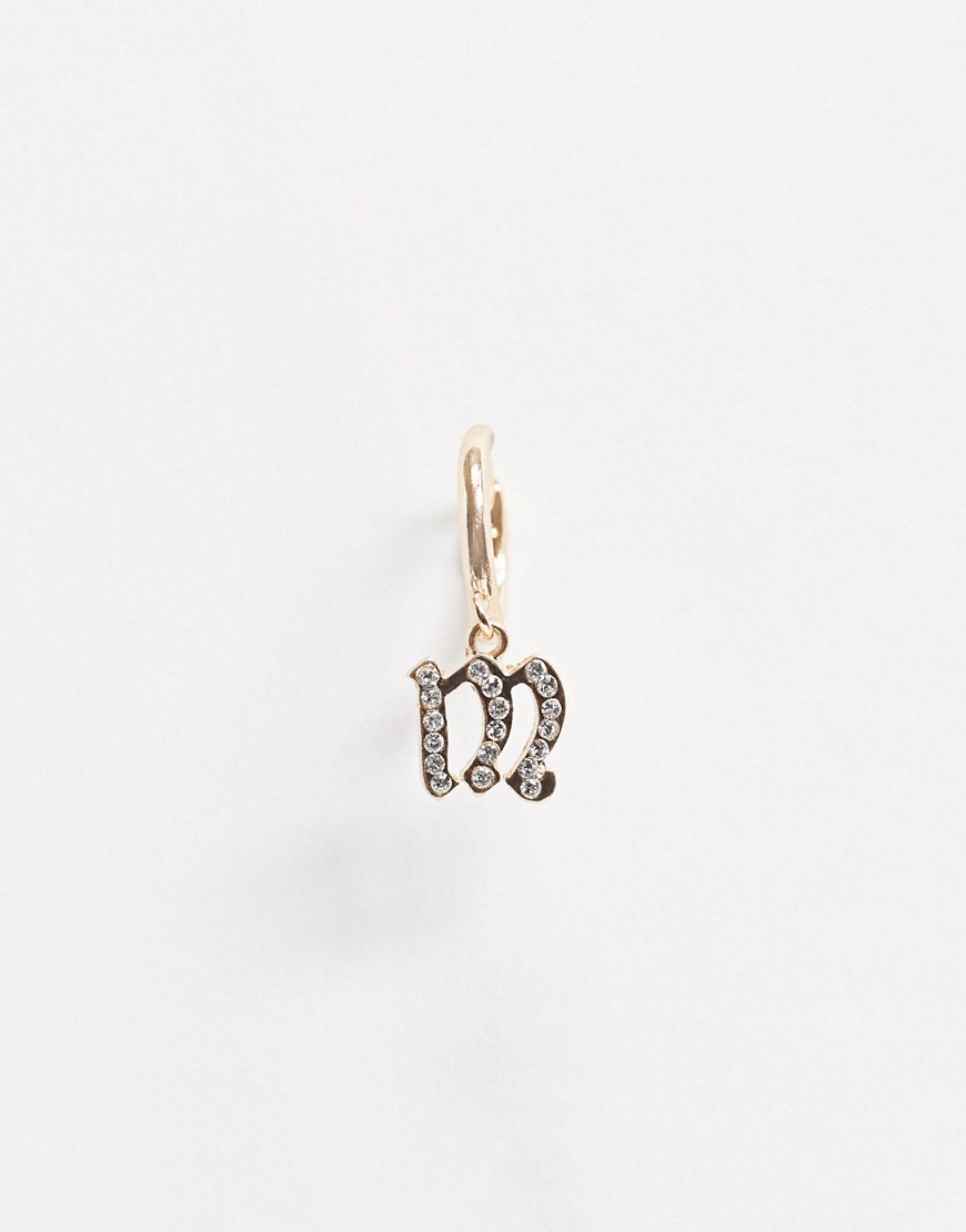 ASOS DESIGN single hoop earring with gothic M initial and swarovski crystal in gold tone