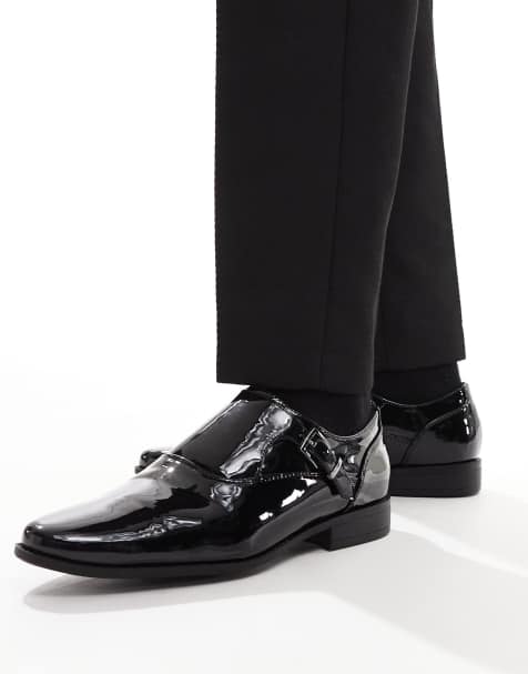 ASOS DESIGN single monk strap shoes in black patent - view 1