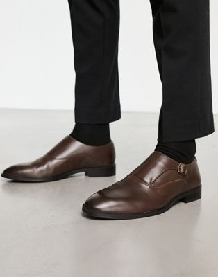 ASOS DESIGN single monk strap shoes in brown leather