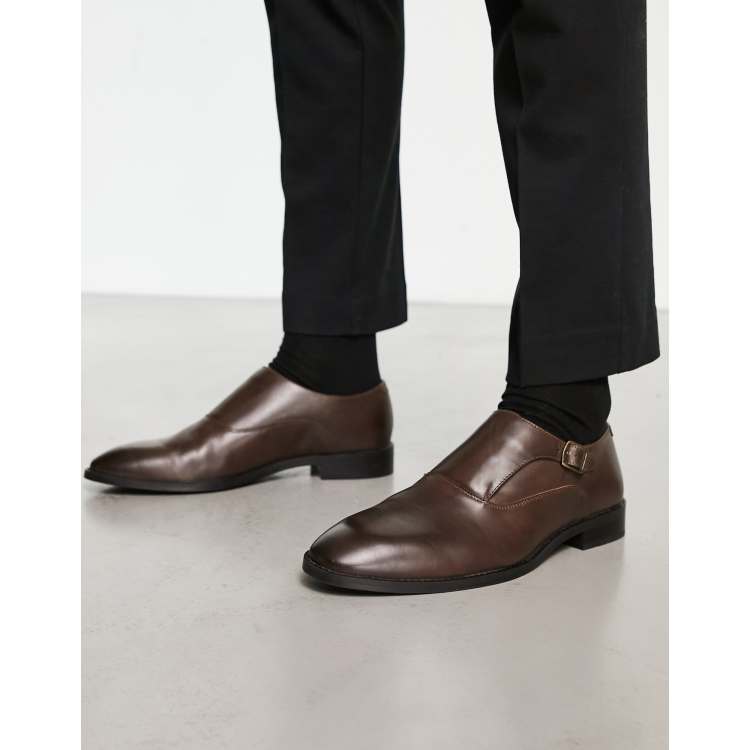 ASOS DESIGN single monk strap shoes in brown leather | ASOS