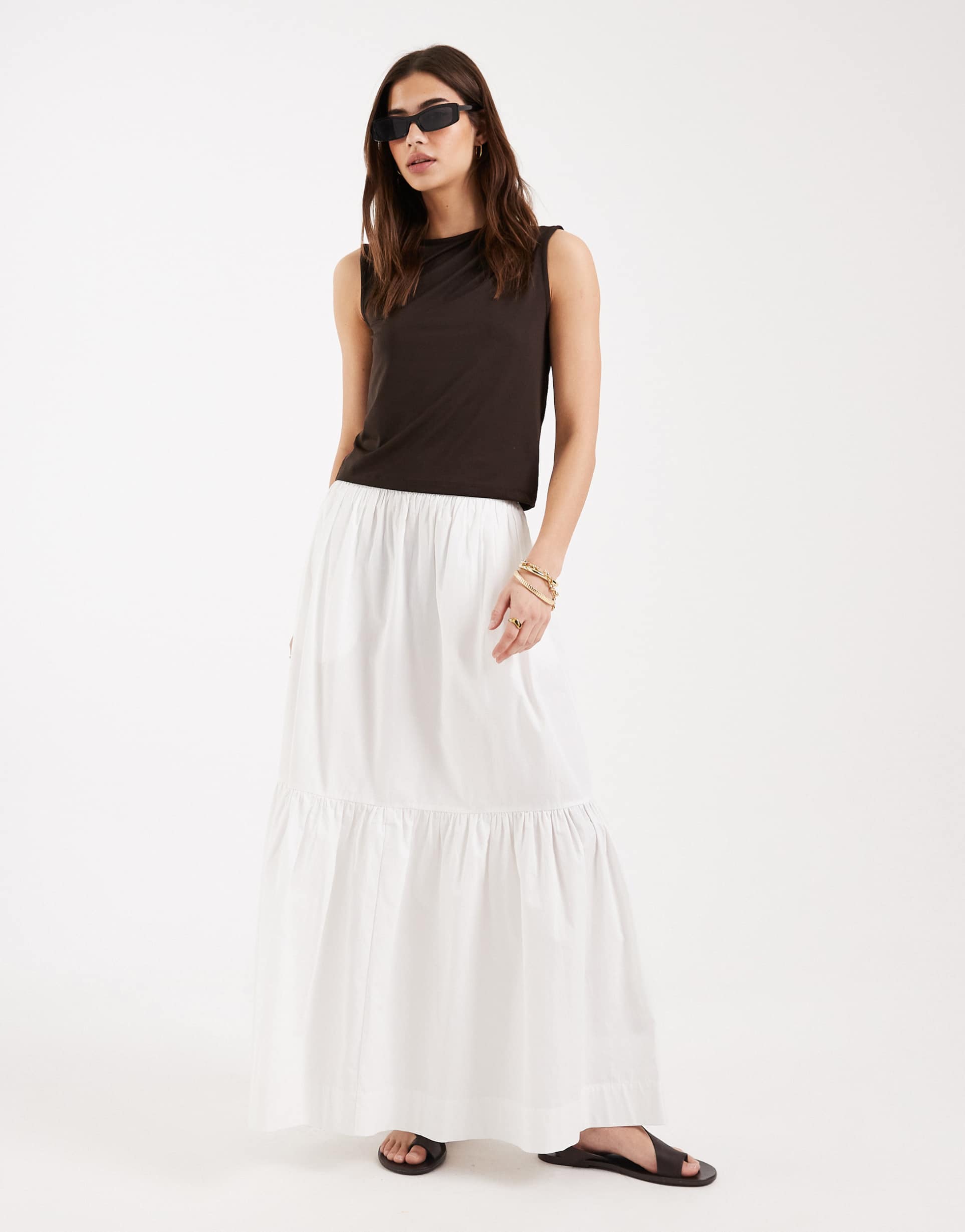 asos design single tiered boho maxi skirt in white