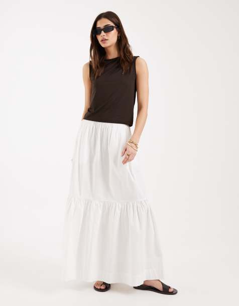 ASOS DESIGN single tiered boho maxi skirt in white