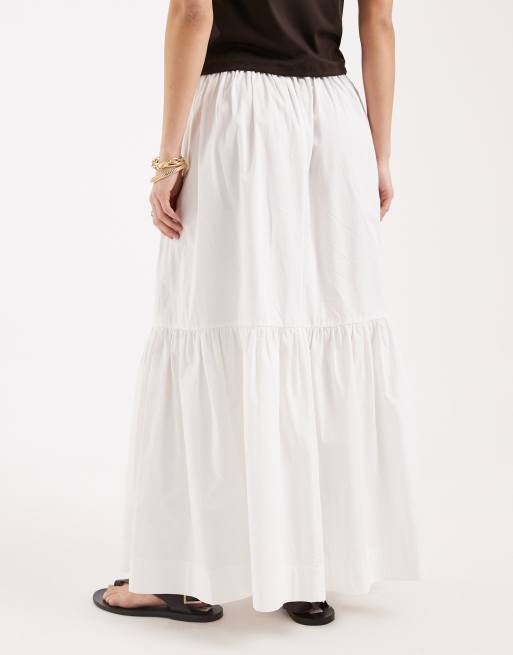 ASOS DESIGN single tiered boho maxi skirt in white, 3 of 5