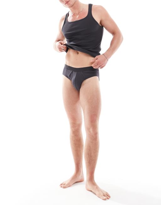 ASOS DESIGN singlet and briefs underwear set in charcoal rib, 3 of 4