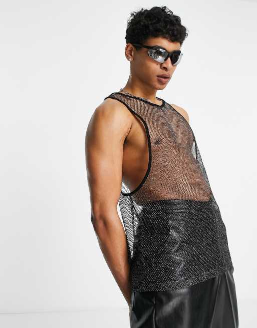 ASOS DESIGN singlet in black and gold mesh | ASOS