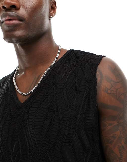 ASOS DESIGN singlet in black wavy texture | ASOS