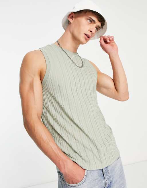 ASOS DESIGN singlet in sheer rib in khaki