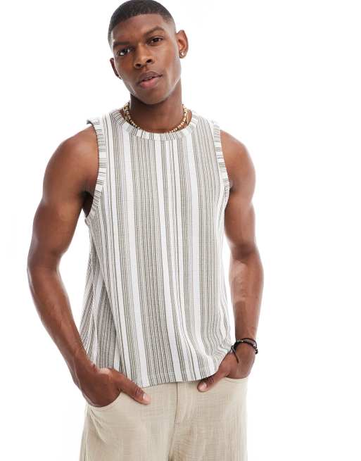 ASOS DESIGN singlet in textured green stripe 