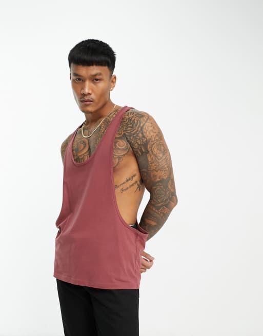 ASOS DESIGN singlet with crew neck in dark red
