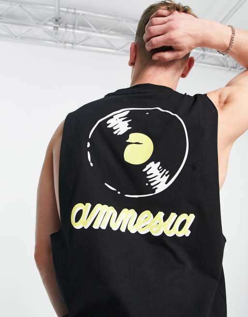 ASOS DESIGN singlet with Ibiza Amnesia print in black
