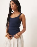[ASOS DESIGN] ASOS DESIGN singlet with knot strap detail in navy-Black L NAVY