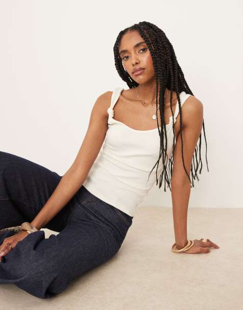 ASOS DESIGN singlet with knot strap detail in white - view 1