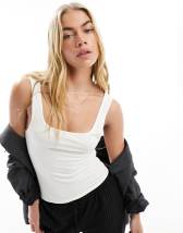 ASOS DESIGN deep scoop neck crop baby tee in rib with poppers in white