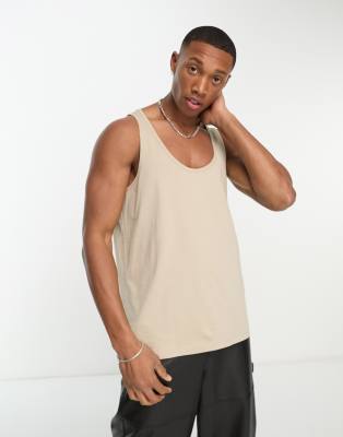 ASOS DESIGN singlet with scoop neck in beige