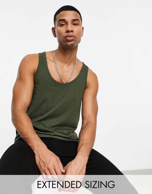 ASOS DESIGN singlet with scoop neck in khaki