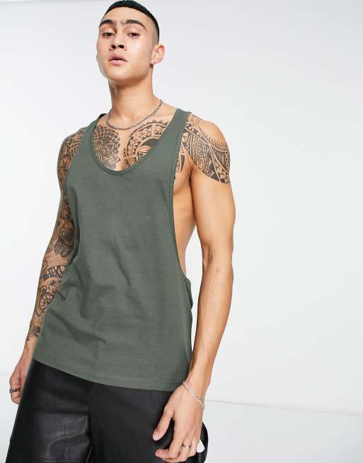 ASOS DESIGN singlet with scoop neck in khaki