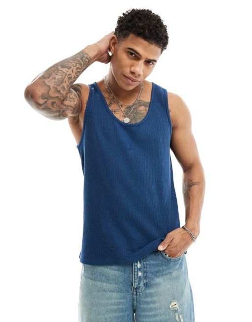 FhyzicsShops DESIGN singlet with textured rib in navy