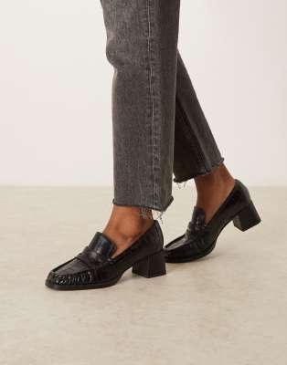 Asos Design Siren Mid Heel Loafers In Black