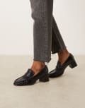 [ASOS DESIGN] ASOS DESIGN Siren mid heel loafers in black croc 39 BLACK CROC