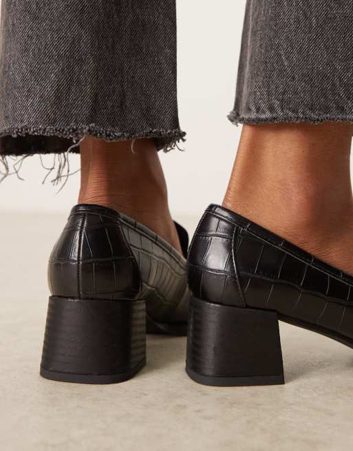 ASOS DESIGN Siren mid heel loafers in black croc, 3 of 4