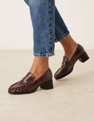 Asos Design Siren Mid Heel Loafers In Red